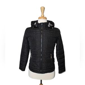 Tribal Black Textured Quilted Hooded Jacket M Floral Puffer Street Style Coat